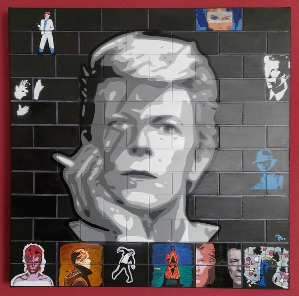 Bowie on the Wall - Graffiti auf "Mauerwerk" - 80x80cm