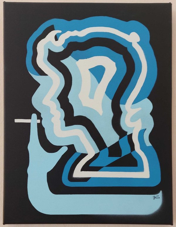 Frau mit Zigarette - blau - Graffiti - 30x40cm